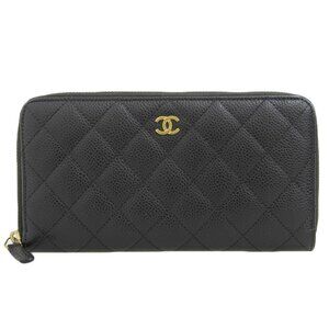 CHANEL Authentic Black Caviar Leather Logo Wallet